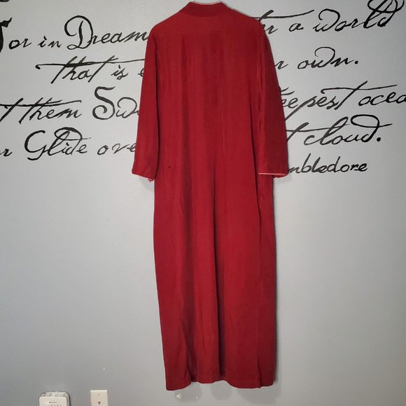 Vintage 80s Fleece Cranberry Zip Up House Coat with Pockets, Lg - Picture 7 of 9
